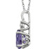 Exquisite 14Kt white gold pendant captures the beauty of a genuine 7x5mm oval amethyst accented by white shimmering diamonds hanging from an 18" inch necklace.Total weight of the diamonds is 0.02 total carat weight. 