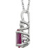 Exquisite 14Kt white gold pendant captures the beauty of a genuine 7x5mm oval Created Ruby accented by white shimmering diamonds hanging from an 18" inch necklace. Total weight of the diamonds is 0.02 total carat weight.