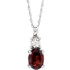 Exquisite 14Kt white gold pendant captures the beauty of a genuine 7x5mm oval Mozambique Garnet accented by white shimmering diamonds hanging from an 18" inch necklace. Total weight of the diamonds is 0.02 total carat weight.