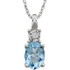 Exquisite 14Kt white gold pendant captures the beauty of a genuine 7x5mm oval sky blue topaz accented by white shimmering diamonds hanging from an 18" inch necklace. Total weight of the diamonds is 0.02 total carat weight.