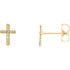 Share your faith with these diamond cross earrings with 22 round full cut diamonds. Set in 14k yellow gold, these cross shaped earrings feature a total weight of 0.06 carats of diamond light. These stud-style cross earrings with their diamond sparkle sit close to the ear and are sure to light up any outfit, any time.
