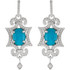 Exquisite 14Kt white gold earrings capturing the beauty of genuine turquoise and white shimmering diamonds.