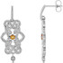 Wonderful 14Kt white gold dangle earrings with genuine citrine and full cut diamonds. Diamonds are G-H in color and I1 or better in clarity. Polished to a brilliant shine.
