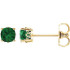 Delicate in design, these petite emerald stud earrings feature a pair of hand-selected green emeralds complemented by 14k yellow gold four-prong settings.