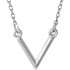 Stunning design is found in this Sterling Silver "V" geometric pendant hanging from a Sterling Silver necklace 16.50" inches in length. Total weight of the necklace is 1.48 grams.