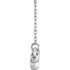 Beautiful platinum graduated bezel set 1/2 ct. tw. diamond necklace hanging from a 16-18" inch chain which is included.