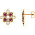 Beautiful 14k yellow gold clover earrings featuring eight gorgeous rubies and 1/4 total carat weight of diamonds. 