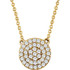 If you want to make a real entrance, don this dramatic diamond pendant necklace. All eyes will be on you and your jeweled d'colletage. You will be instantly transfixed into the one they all want to know even if they are not the actual guest of honor. Set in 14K yellow gold, this pendant is adorned with 41 diamonds.