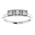 Celebrate a special occasion with this sparkling three-stone diamond ring. This lovely, 1/5 ct. tw. diamond three-stone stackable ring is fashioned from high-polished 14K white gold. Diamonds are G-H in color and I1 or better in clarity.