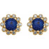Colorful round natural sapphires outlined with sparkling round diamonds form these lovely earrings for her. Crafted in 14k yellow gold, the earrings have a total diamond weight of 1/3 carat and are secured with friction backs. Sapphire is commonly subjected to enhancement processes or treatments such as heating and diffusion. Gently clean by rinsing in warm water and drying with a soft cloth.

