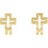 This symbol of Christianity was created from polished 14k yellow gold and features an open cross j-hoop design with a friction-back post. They are approximately 9.29mm in width by 10.85mm in length.