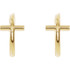 This symbol of Christianity was created from polished 14k yellow gold and features an open cross j-hoop design with a friction-back post. They are approximately 12.05mm (3/8 inch) in width by 12.13mm in length.