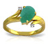 A pear shaped Emerald is embraced in this 14 karat Ring while being protected by two Genuine Diamonds. Since this stone is the birthstone of May, it makes a great gift for a May born girl.