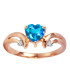  Hearts are the symbol for love and what better way to show love than with a heart shaped semiprecious gemstone? This 14k gold ring with diamonds and blue topaz is a beautiful but simple design that is perfect for wearing anywhere or presenting as a gift to that special someone. Weighing almost one full carat, the heart shaped blue topaz steals all of the attention with its beautiful color and shine. The dainty gold band is accented with two round cut natural diamonds to add even more sparkle to this beautiful piece. This ring is a perfect choice to purchase as a birthstone ring for the month of December.