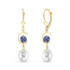 Exceptional cultured freshwater pearls drop from exotic round-shape tanzanite drop earrings fashioned in 14k gold.