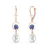 Exceptional cultured freshwater pearls drop from exotic round-shape tanzanite drop earrings fashioned in 14k gold.