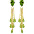 These fabulous earrings will make anyone green with envy when they see the dazzling sparkle that they produce. Two pear shaped natural peridot stones hug the ears with 3.50 carats of shimmer on these 14k gold chandelier earrings with briolette peridot. Those who love this beautiful green stone will adore the additional twelve carats of glamorous briolette shaped stones that dangle elegantly from delicate white gold chains, producing lots of movement for a piece of jewelry that offers a fun look for any ensemble.