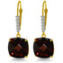 These 14k gold leverback earrings with natural diamonds and garnets take any look from bland to amazing in a way that is both easy and fun to wear. The dramatic look of natural garnets is made more striking with a cushion cut that perfectly shows off the beauty of each stone, which weigh a total of 9.0 carats per pair. Beautiful natural diamonds placed perfectly on each setting enhance the beauty of each dangling stone, with a total of ten genuine diamonds gracing each pair. The leverback settings are made in yellow, white, or rose gold and add just the right touch of glamor to these amazing earrings.