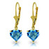  Put your heart on display with these fantastic 14k gold leverback earrings with natural blue topaz. The traditional leverback style offers comfort and give a rich look to these earrings. Two heart shaped blue topaz stones hang naturally from the earlobes, giving a flirty and romantic look to this pair. With over three carats of stunning blue gems, these earrings radiate light and sparkle whenever they are worn, giving any woman an elegant but fun pair of earrings with a luxurious look.