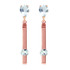 Sparkle and shine with these rose gold and aquamarine chandelier earrings. These magnificent, natural aquamarines will blind you with their brilliance. A 3.50 carat, pear shaped aquamarine is connected to shimmering 14 carat gold posts that are crafted in your choice of yellow, white or rose gold. A rose gold strip dangles from the gemstone, and has a round channel set 0.75 carat aquamarine resting inside to add more dazzling luminosity to this glamorous pair of earrings. These earrings will make a perfect gift for the special lady in your life and will be treasured for generations to come.