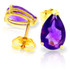 Gorgeous studs are a jewelry staple that are easy to wear for any occasion. Those who love studs in a multitude of bright colors will have to add these bright 14k yellow gold stud earrings with natural amethyst to their jewelry collection. Two pear shaped amethyst studs make up this pair, with over three carats of color and sparkle to decorate the earlobes with. Friction push backs are attached to the rose gold posts to hold them securely in place.