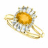 Crafted in 14k yellow gold, this ring features one oval Genuine Citrine gemstone accented with 18 genuine diamonds.
