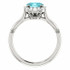 Crafted in platinum, this ring features one oval Genuine Blue Zircon gemstone accented with 18 genuine diamonds.
