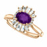 Crafted in 14k rose gold, this ring features one oval Genuine Amethyst gemstone accented with 18 genuine diamonds. 