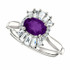 Crafted in platinum, this ring features one oval Genuine Amethyst gemstone accented with 18 genuine diamonds.