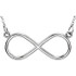 This infinity necklace features graceful curves of 14K white gold with round diamonds totaling 1/20 carat in weight. The pendant sways from an 18-inch cable chain.