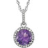 Amethyst and Diamond 14k White Gold Halo-Styled 18" inch Birthstone Pendant Necklace. A 7.0mm Genuine Round Amethyst is surrounded by 1/10 ct.tw. of Sparkling Genuine Round Diamonds.