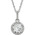 Created White Sapphire and Diamond 14k White Gold Halo-Styled 18" inch Birthstone Pendant Necklace. A 7.0mm Genuine Round White Sapphire is surrounded by 1/10 ct.tw. of Sparkling Genuine Round Diamonds.