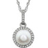 Pearl and Diamond 14k White Gold Halo-Styled 18" inch Birthstone Pendant Necklace. A 7.0mm Genuine Round Emerald is surrounded by 1/10 ct.tw. of Sparkling Genuine Round Diamonds.