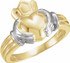 The Claddagh: the crown represents loyalty, the heart represents love, and the hands represent friendship. It is widely known as a symbol for great friendship. This ancient Gaelic design is also used in engagement rings and in traditional wedding rings for the irish. If worn on the right hand with the heart facing out it means you are single, facing in means you are dating someone. If worn on the left hand with the heart facing out it means you are engaged and facing in you are married.