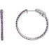 Designed with the February-born birthday girl in mind, these glam and glistening hoops are perfect for her vivacious personality. Fashioned in 14K White Gold, these hoops feature an array of shimmering bright purple amethyst set along the inside and outside edges. Brilliant from every angle, these polished hoops secure comfortably with hinged backs.