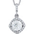An impressive round diamond framed in additional round diamonds is the focal point of this extraordinary necklace for her. The pendant, fashioned in 14K white gold, is suspended from an 18-inch chain secured with a spring ring clasp. The total diamond weight is 5/8 carats.