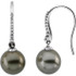 These elegant 14k gold earrings each feature a grey tahitian cultured pearl with diamond accents in a modern linear design. Diamonds are 1/8ctw, G-H in color, and I1 or better in clarity. Polished to a brilliant shine.