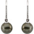 These elegant 14k gold earrings each feature a grey tahitian cultured pearl with diamond accents in a modern linear design. Diamonds are 1/8ctw, G-H in color, and I1 or better in clarity. Polished to a brilliant shine.