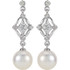 These elegant 14k white gold earrings each feature a 7mm freshwater cultured pearl with diamond accents. Diamonds are 1/6ctw, H-I in color, and I1 or better in clarity. 