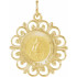 This Round Caridad Del Cobre Pendant Medal features dimensions of 18.5 millimeters, approximately 3/4-inch round. Made of 14K Yellow Gold, this religious jewelry piece weighs approximately 1.45 grams.