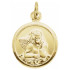 This Guardian Angel Medal measures 14.25 millimeters, approximately 5/8-inch round. Made of 14K Yellow Gold, this piece features a weight of 2.02 grams.