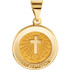 This is a bright Confirmation medal pendant forged of 14k yellow gold. This pendant shows a Confirmation medal form. It is finished to a bright polish to shine. Take home this neat Confirmation medal pendant now and customized your necklace.