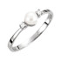 This beautiful pearl and diamond ring is both fashionable and classy. Seated at the top of the 14k white gold ring is a 4.5mm white freshwater cultured pearl. Diamonds are .04ctw, G or better in Color, and I1 or better in Clarity.