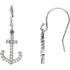 Ships Ahoy! These gorgeous 14k white gold earrings feature a glittering anchor pendant encrusted with 44 full cut round diamonds totaling 1/5 carat. The anchors measures 13mm long by 9mm wide and have a total hanging length of about 1-1/4 inch.