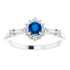 Natural Blue Sapphire & 1/6 CTW Diamond Halo-Style Ring In Sterling Silver