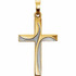 This 14K yellow/white gold cross pendant has an elegant yet substantial design. Pendant measures 29.50x15.00mm and has a bright polish to shine. Chain sold separately! 