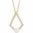 Make a bold and modern fashion statement with this cultured freshwater pearl & Diamond Geo Pendant Necklace in a geometric-shaped 14k yellow gold design showcased by 29 sparkling accent diamonds set off by a singular freshwater cultured freshwater pearl.
