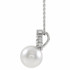 Our highest-quality Freshwater cultured pearl is paired with five brilliant round diamonds and attached to an 14k white gold bail. The pair suspend from a delicate 14k white gold 16-18" cable chain. Diamonds are G-H in color and I1 or better in clarity. 