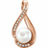 A brilliant look, this pearl fashion pendant transitions perfectly from day into evening. Fashioned in 14k rose gold, this clever design features an 6.0-6.5mm cultured freshwater pearl center stone surrounded by shimmering round diamonds. Polished to a brilliant shine.