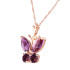 The beauty of butterflies combined with the luscious color of amethyst stones work well together with this 14k rose gold butterfly necklace with purple amethyst. Two marquis shaped natural amethyst stones, along with two round gems add .60 carats of stunning glamor when created in the shape of a feminine butterfly in flight.

Each necklace come with an included 18 inch rope chain that fits the delicate and flirty shape of this necklace. This piece makes a gorgeous addition to any wardrobe, as well as being a wonderfully cute birthstone necklace for February birthday celebrants.